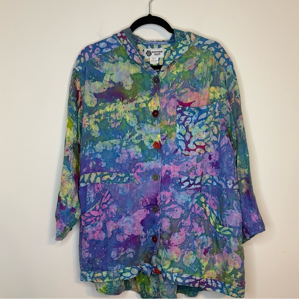 *RARE*Winter Sun Button Up Tie Dye Light Weight Hooded Jacket S/M